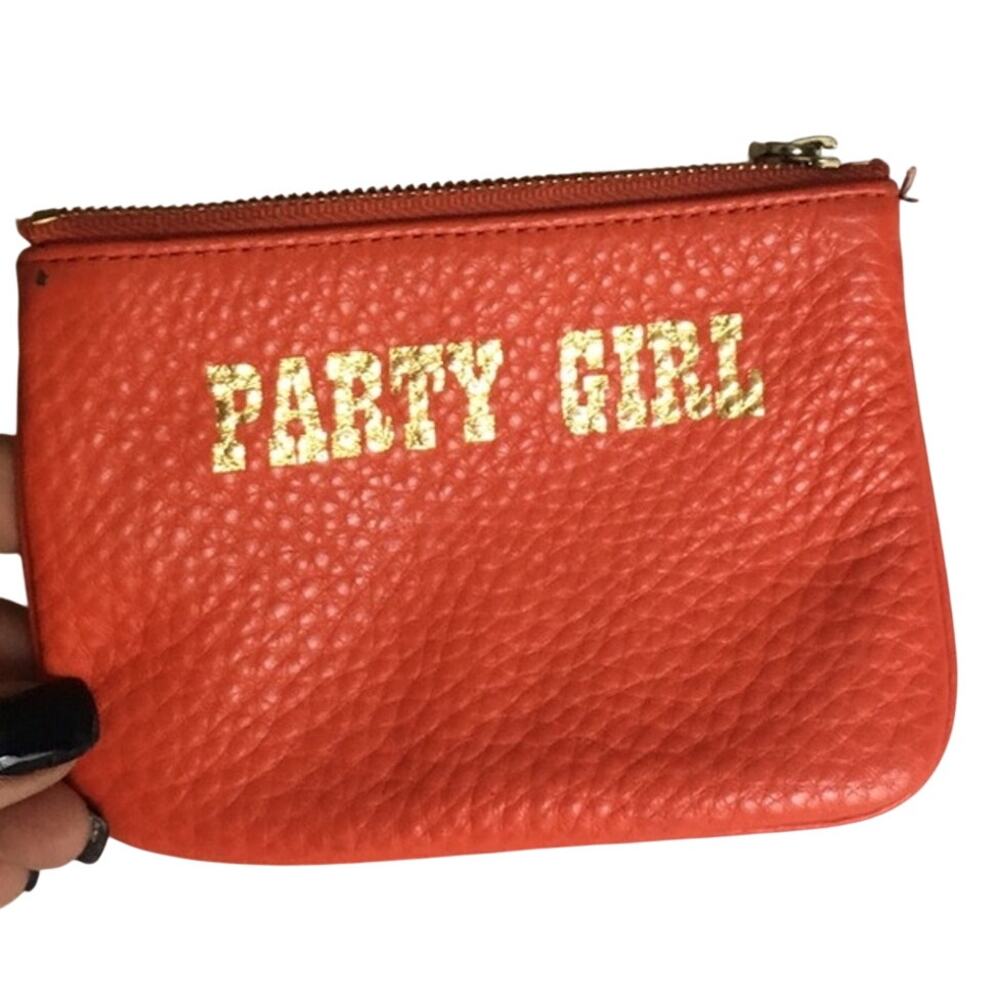 Rebecca Minkoff Leather Party Girl Zip Coin Purse, Makeup Bag Orange Size Small - Picture 1 of 4